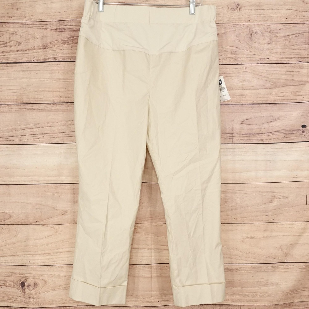 Gap Pants Womens M Beige Maternity Cropped Straight Twill Elastic Waist Stretch